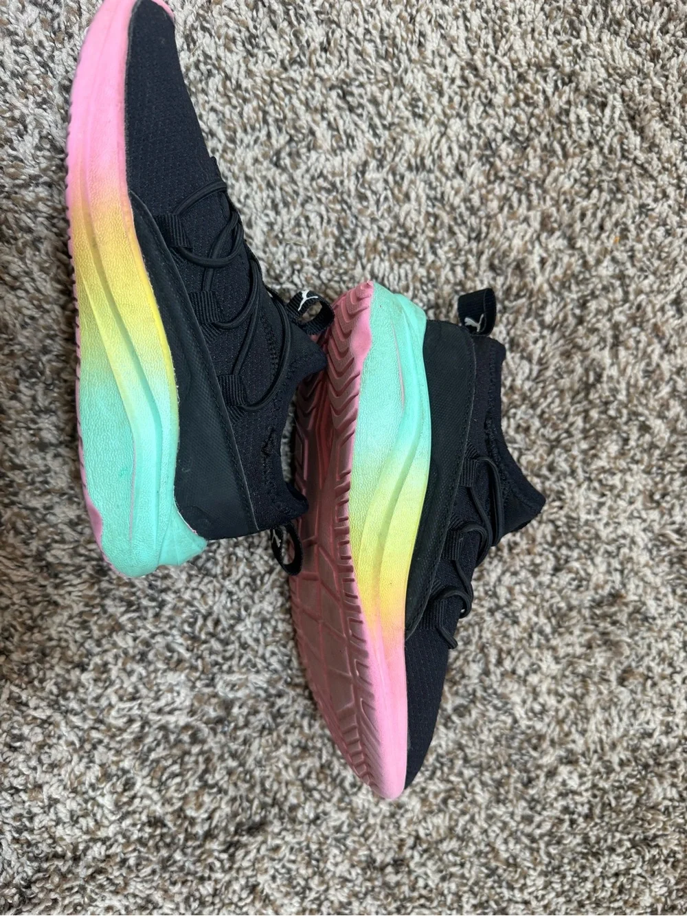 Puma Kids Black Sneakers with Rainbow Gradient Sole